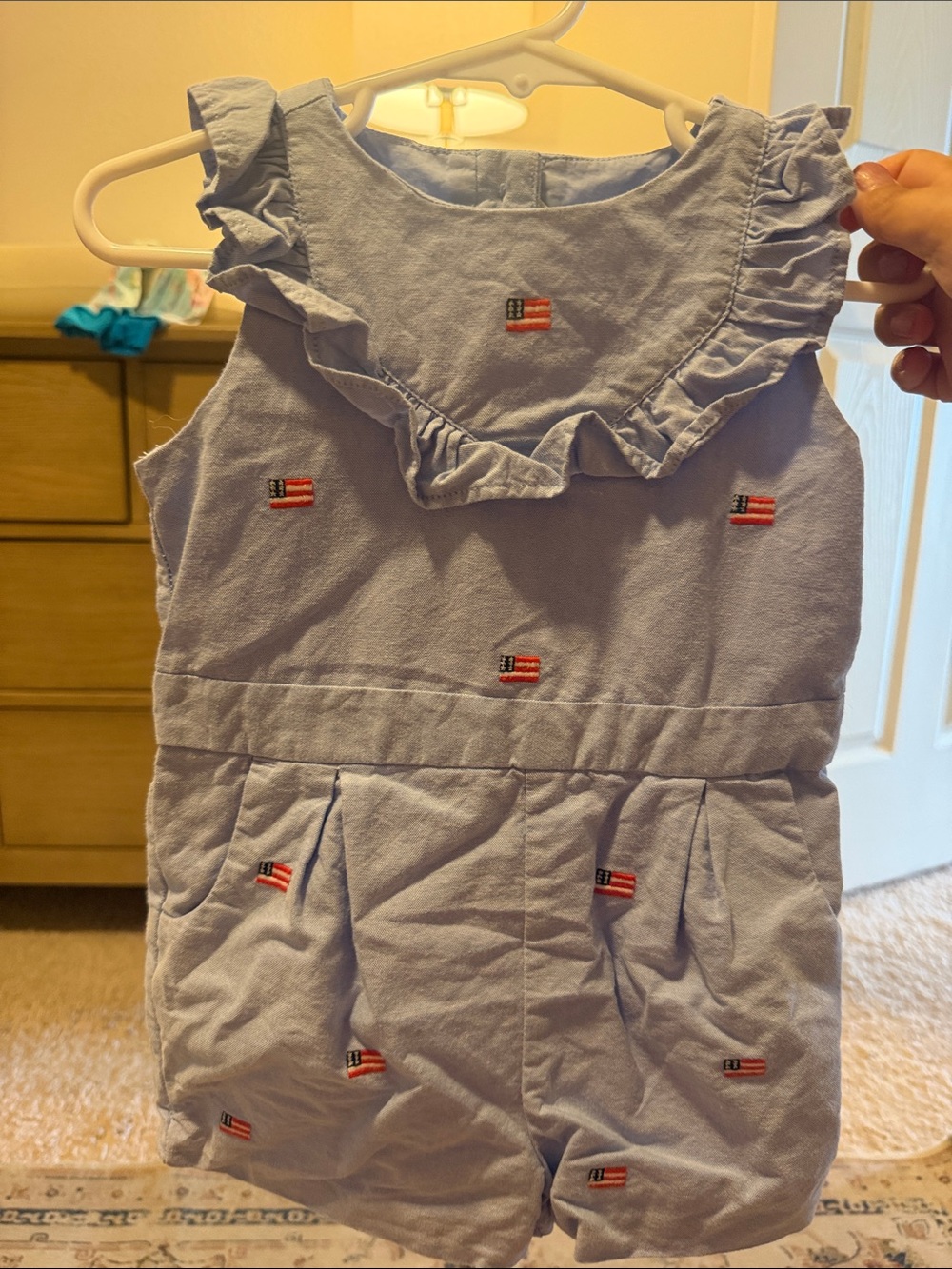Janie and Jack Light Lavender Romper with Flag Embroidery